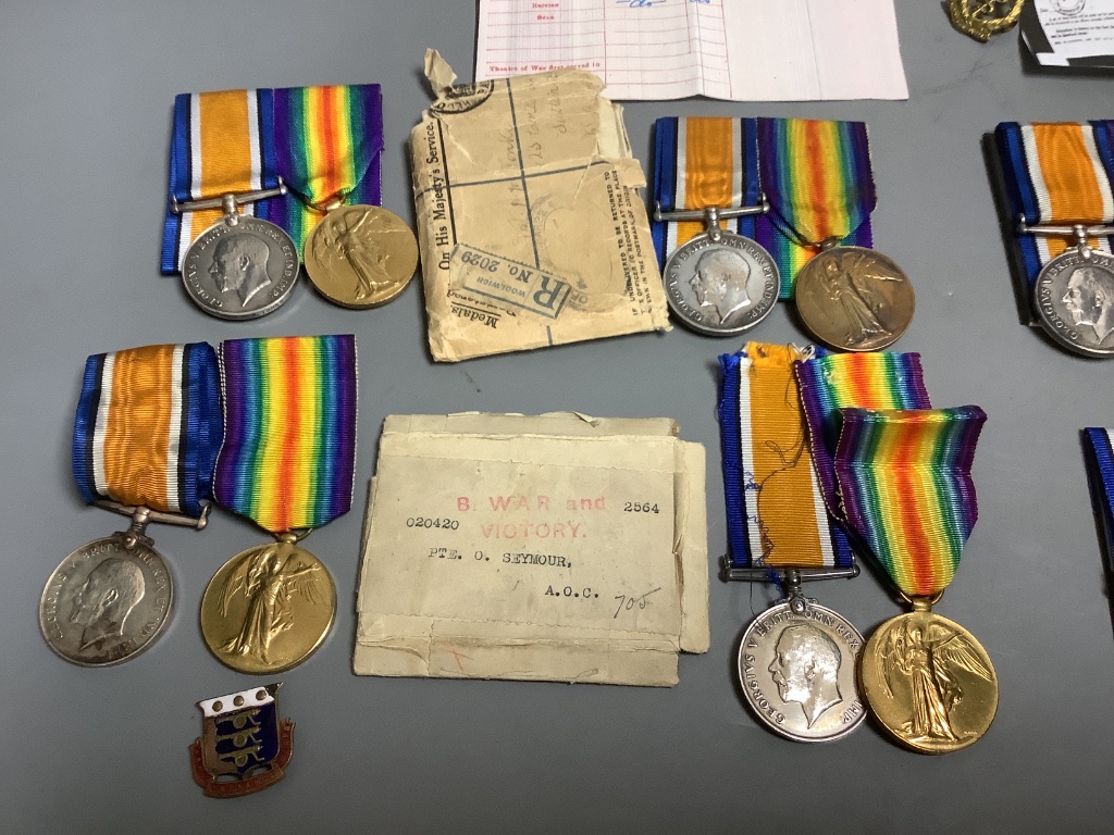 Nine WW1 BWM & Victory medal pairs